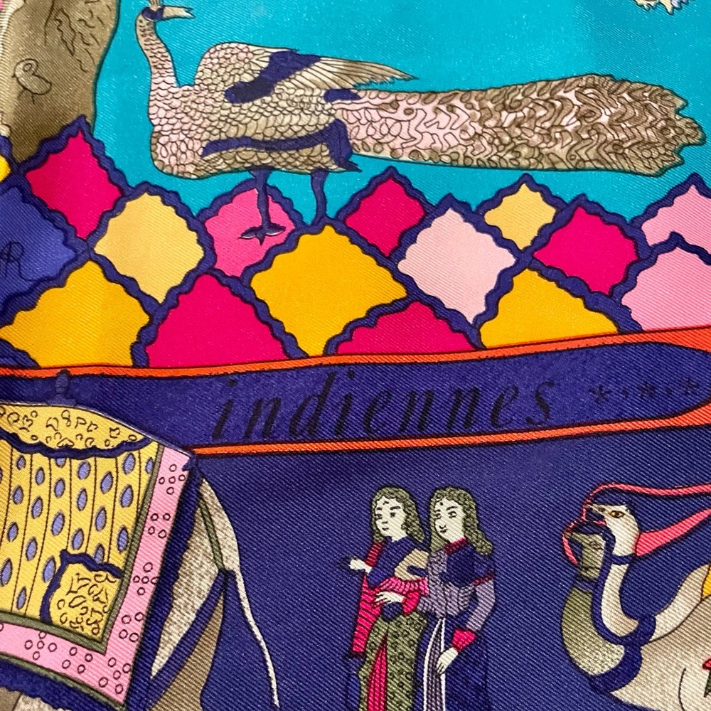 RARE Vintage (90s)Hermes Silk Twill “Fantaisies Indiennes" by Loïc Dubigeon … - Picture 9 of 10